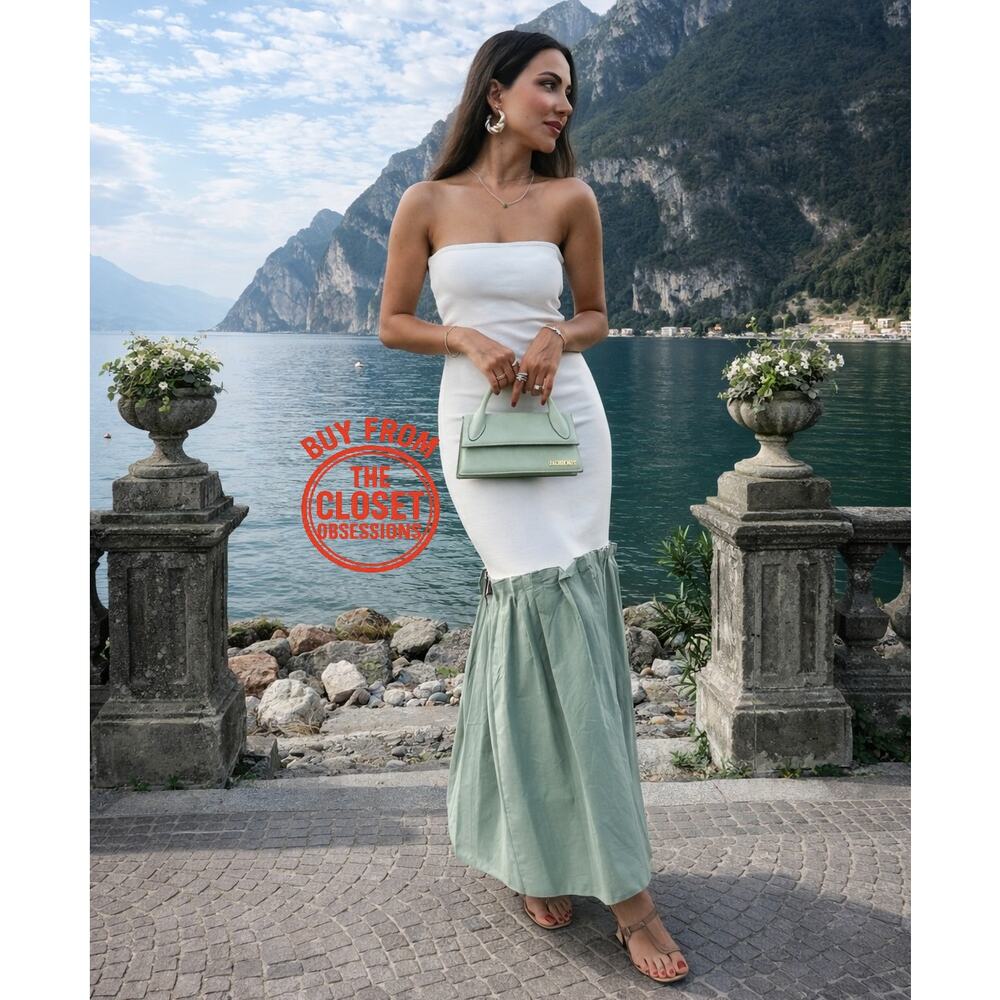 ZARA Strapless Pleated Midi Dress NWT – White & Sage Green – Sizes M & L - Picture 3 of 16